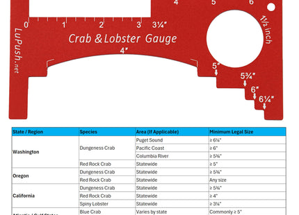 LuPush Crab Gauge & Lobster Ruler – 3mm Thick Aluminum Measuring Tool, Heavy-Duty Crab Ruler for Dungeness, Red Rock, Blue Crab & Lobster – Applicable for WA, OR, CA & Atlantic/Gulf States (Blue)