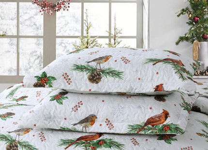MarCielo 3 Pcs Christmas Quilt Set, Rustic Lodge Cardinals Bedspread, King