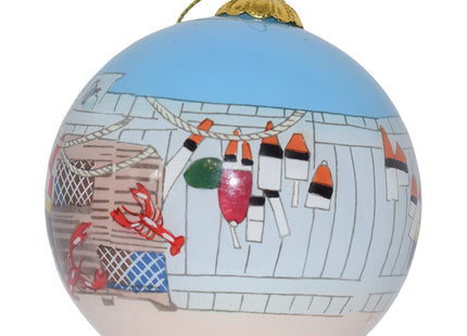 Hand Painted Cape Cod Lobster Traps Ornament – Blown Glass Hanging Christmas Tree Decor with Coastal Life Artwork