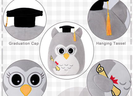 OurHonor Graduation Owl Plush 18in, Grey Owl Stuffed Animal with Cap