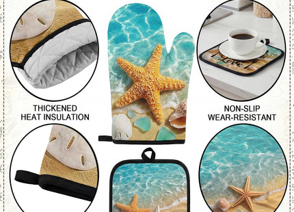 Nesphy 10 Pcs Starfish Beach Kitchen Decor and Accessories Set, 4 Kitchen Dish Towels 2 Rugs 2 Oven Mitts 2 Pot Holders, Home Decor for Cooking Baking BBQ Gifts Women Mom Housewarming