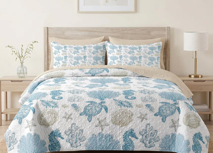 Pamnest Queen Quilt Set, 3 Pieces Sea Shell Coral Bedding, Bedspread