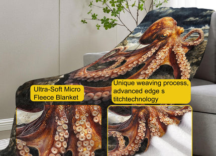 VANZEV Octopus Blanket Gifts for Women, Realistic Octopus on Rocky Shore Flannel Blanket, Soft Warm Lightweight Throw Blankets for Bed Couch Home Travel Ocean Decor 40" x 50"
