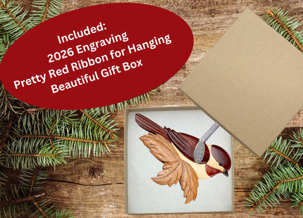 Bird Ornaments - Chickadee Christmas Ornament 2026 Black Capped Chickadee Ornament Two-Tone Wood Christmas Ornament - Intarsia Design - Comes in A Gift Box So It's Ready for Giving