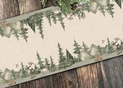 Seliem Winter Forest Reindeer Pine Tree Table Runner, Christmas Elk