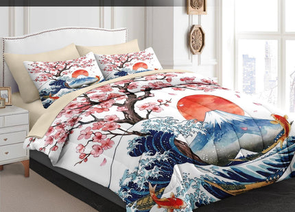 WeCozy Queen Comforter Set with Sheets, 7 Pieces Japanese Ocean Bedding
