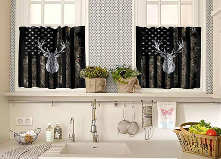 wlsgdsg American Flag Valance Curtains for Boys Teen Room, Deer Hunting Woodland