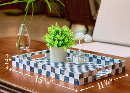 CHI AN HOME 16"x12" Capiz Shell Coastal Decorative Serving Tray, Navy Blue