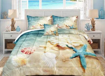 Bedbay Coastal Beach Comforter Set Queen Bedding Beach Theme Comforter Coastal Bedding Set Ocean Quilt Comforter Set Beach Decor Soft Microfiber Lightweigh Summer Quilt (Coastal,Queen)