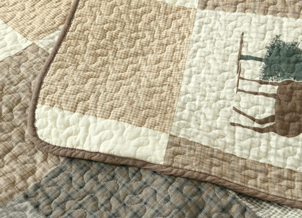 EWlinens Queen Quilt Set - 100% Cotton Quilt Queen Size, Farmhouse Animals Patchwork Plaid Queen Quilts Bedding Set, Forest Rustic Lightweight Comforter for Queen Bed, Green/Brown/Beige, 3 Pieces