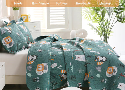 JSD Green Forest Animal Kids Quilt Set Twin Size