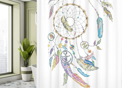 Ambesonne Tribal Shower Curtain, Dreamcatcher with Marine Objects Shell Fish Anchor Boho Print Image, Cloth Fabric Bathroom Decor Set with Hooks, 69" W x 84" L, Violet