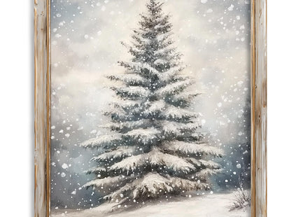 Christmas Wall Art, Vintage Christmas Tree Picture, Snowy Pine Tree Print