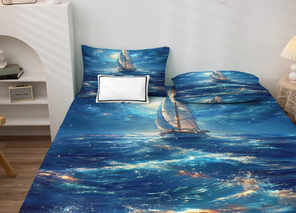 Full Size Sheet Sets - Sailboat Bed Sheets, Blue Nautical Bedding Sheets & Pillowcases, Soft Microfiber & Deep Pocket & Wrinkle Free Patterned Sheet Set, 1 Fitted Sheet, 1 Flat Sheet, 2 Pillow Cases