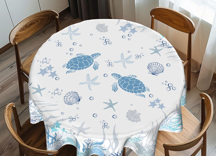 Imiss Sea Turtle Beach Round Tablecloth 60 Inch Nautical Themed Coral Starfish Seashell Table Cloth Washable Polyester Reusable Table Cover for Dining Party Picnic Holiday