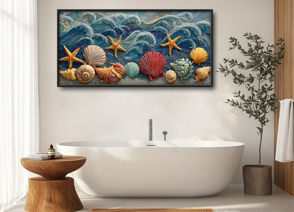 Taimeng Large Coastal Seashell Wall Art Beach Wave Wall Decor 60" L x 30" W