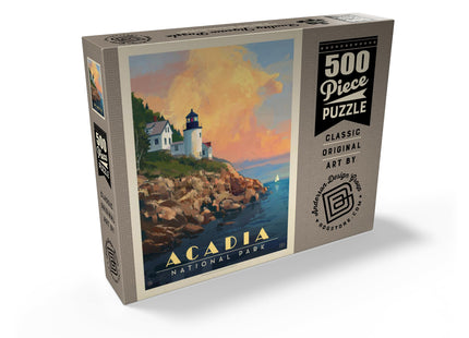 MyPuzzle Acadia National Park: Lighthouse, Vintage Poster - Premium 500 Piece Jigsaw Puzzle for Adults