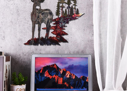Moxweyeni Metal Deer Wall Art Forest Trees Rustic Hunting,Bright Color