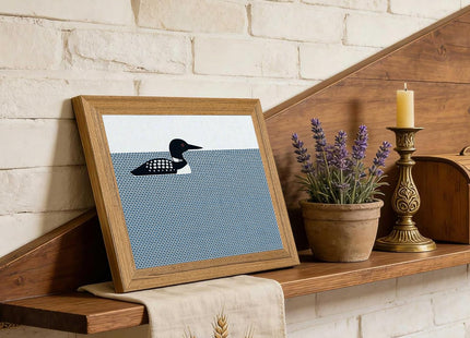 Framed Canvas Wall Art Loon Swimming on Blue Water Art Prints 8x10in
