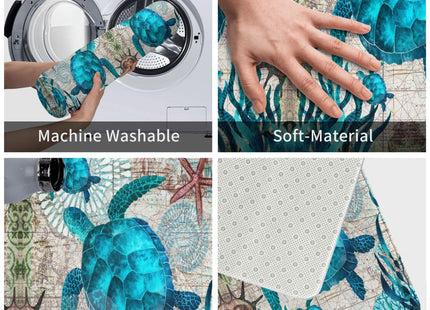 Sea Turtle Kitchen Rug Sets of 2,Anti Fatigue Cushioned Kitchen Rugs and Mats Coastal Bathroom Runner Rug Blue Turtles Beach Ocean Teal Marine Animal Nautical Floor Mat Non-Slip Washable Chef Sink Mat