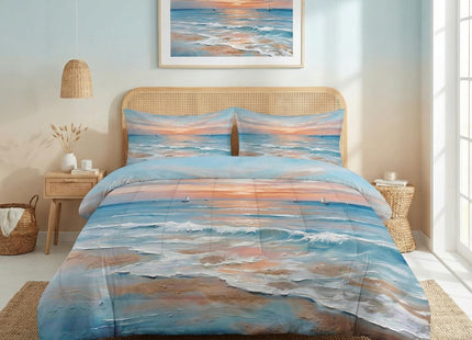 Nesker Twin Comforter Set, 2 Pieces Ocean Beach Bedding, All Season