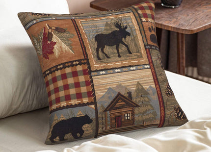 DATANSEN Set of 2 Square 18x18 inch Retro Brown Throw Pillow Covers Rustic Lodge Bear Moose Decorative Throw Pillowcase for Home Sofa Thick Cotton Linen Cushion Cases (45x45 cm) Paw Prints Cabin