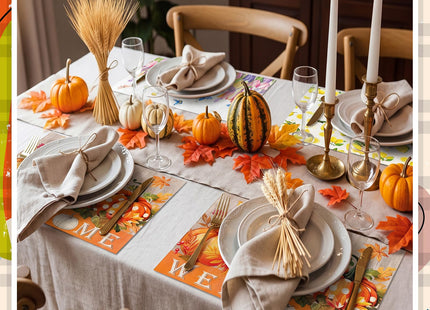 Chengu Set of 8 Reversible Fall Placemat Maple Leaf Pumpkin Autumn Placemat