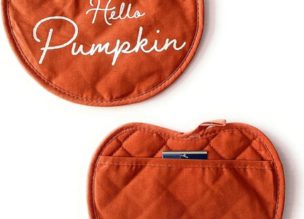 Set of 2 Hello Pumpkin Pot Holders Oven Mitts Pumpkin Shaped Potholders Fall Autumn Decor Kitchen Linens