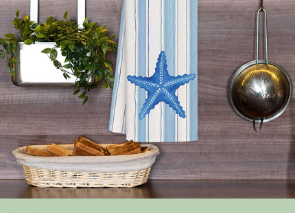 Yhtrg Coastal Blue Starfish Kitchen Towel 16x24 Inch, Blue Striped Beach Bathroom Decorative, Coastal Nautical Dish Tea Hand Towel for Kitchen Decor