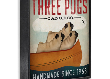 Vintage Three Pugs in Canoe, 12 x 12 Inch Framed Giclée Print