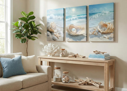 SOUHLP 3Pcs Coastal Seashell Conch Canvas Wall Art