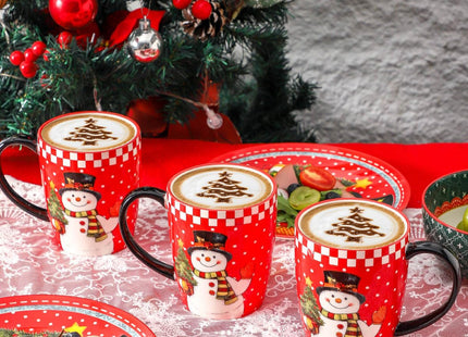 HASENSE Christmas Coffee Mugs Set of 6, 16oz Cups with Snowman Pattern