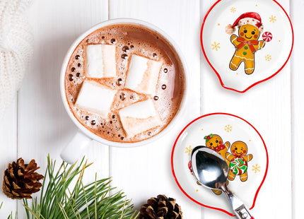 JarThenaAMCS 2Pcs 4.7inch Christmas Spoon Rest Cute Gingerbread Man Candy Snowflake Small Coffee Spoon Holder for Xmas Winter Bar Coffee Station Accessories