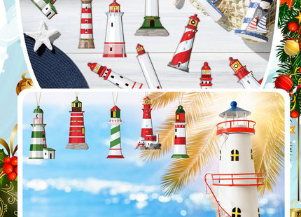 Kathfly 36 Pcs Christmas Lighthouse Wooden Ornaments for Christmas Trees Miniature Lighthouse Xmas Hanging Decorations Farmhouse Decorative Ornaments Bulk for Xmas Holiday Party Gift Supplies