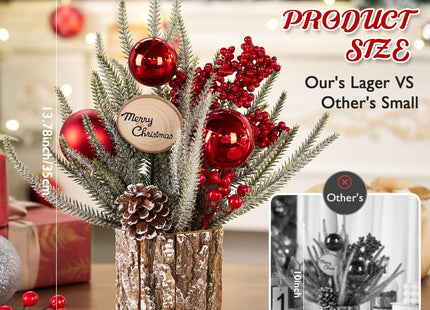 13.8" Small Christmas Tree Tabletop Christmas Centerpieces with Xmas Ornaments Pinecone Berry for Table Desk Christmas Decorations Winter Holiday Decor Indoor