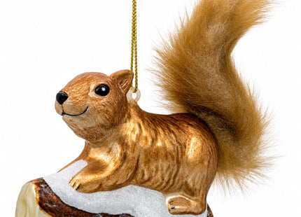 Squirrel on Snowy Branch Glass Christmas Ornament