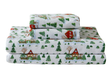 Elegant Comfort Holiday Christmas Flannel Sheet Set, Twin, Cozy Lodge
