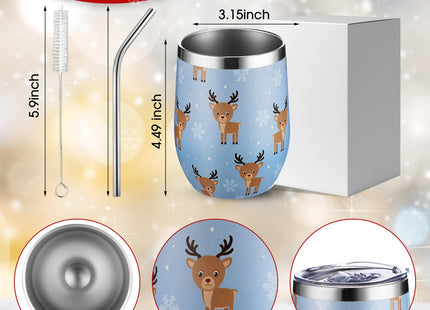 meekoo 12 Sets Christmas Wine Tumbler, Blue Snowflake Insulated Coffee Mug