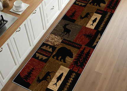 Reocahoo Rustic Cabin Runner Rug 2x6ft, Lodge Bear Moose Deer Rugs for Cabin, Western Kitchen Rug Mat, Non-Shedding & Easy to Clean, for Hallway Laundry Bathroom