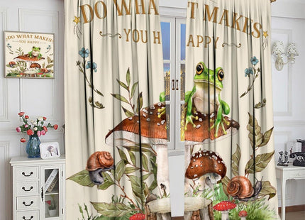 Rustic Mushroom Curtains for Bedroom,Retro White Cartoon Watercolour Nature Forest Plant Leaf Pinecone Simplicity Window Drapes Print for Kids Boys Girls Living Room Kitchen 42x45in（No Blackout）