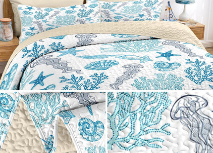 Pamnest Queen Quilt Set, 3 Pieces Ocean Beach Bedding, Bedspread
