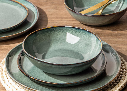 GBHOME Stoneware Dinnerware Sets for 6,18 Piece Rustic Plates and Bowls Set