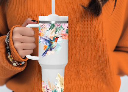 AMZUShome 40 OZ Hummingbird Tumbler with Handle.Hummingbird Lover Gifts.Unique Christmas Birthday Gifts for Hummingbird Lover.Personalized 40 OZ Hummingbird Tumbler Gifts for Women Men.
