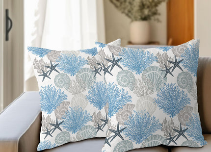 aportt Coastal Starfish Seashell Coral Pillow Covers 16x16 Inch Set of 2 Summer Nautical Beach Decorative Pillow Cases Sea Ocean Cotton Linen Cushion Case Farmhouse Home Decor for Sofa Couch Bedroom