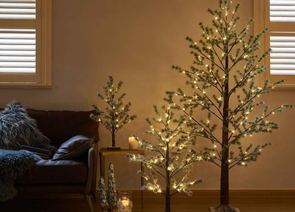 Hairui Christmas Tabletop Pine Tree Lights 60 LED 18IN Battery or USB Oprerated with Timer, Lighted Pine Tree for Home Winter Holiday Decor Indoor Use
