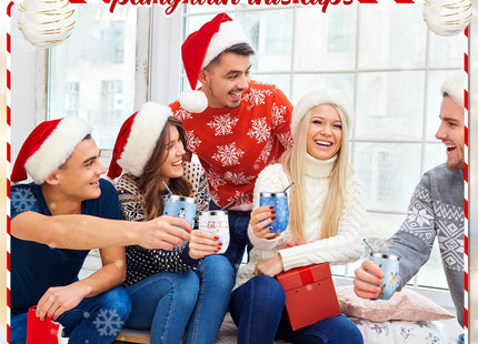 meekoo 12 Sets Christmas Wine Tumbler, Blue Snowflake Insulated Coffee Mug