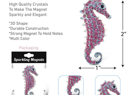 COTA Global Seahorse Sparkling Refrigerator Magnet - Pink & Silver Sparkling Rhinestones Crystals, Cute Sparkly Ocean Animal Magnet for Kitchen Door Fridge, Cool Home & Office Novelty Decor - 2 Inch