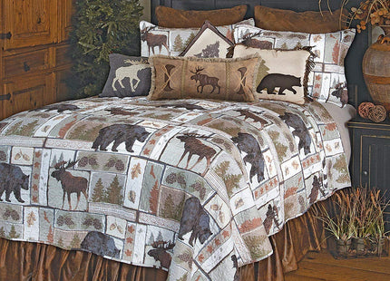 BLACK FOREST DECOR Bear & Moose Wilderness Quilt Bed Set 92" Wx96 L