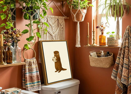 Floating Framed Funny Bathroom Otter Canvas Wall Art, Cute Otter Wall Decor