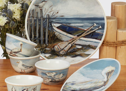 Shorebirds 18 oz. Ceramic Mugs, Set of 4 – Coastal Coffee Cups with Heron, Seagull, and Shorebird Artwork – Nature-Inspired Mugs for Hot Beverages, Breakfast, Gifting, or Display